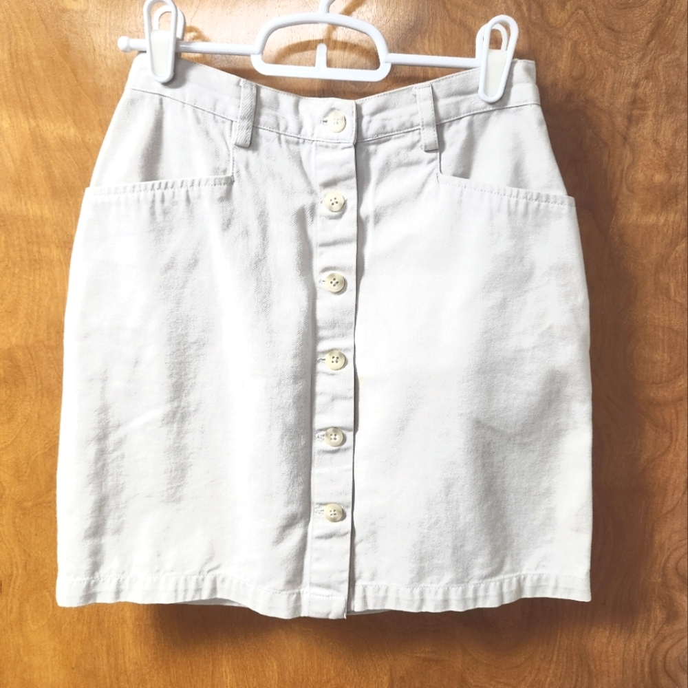 Gap Light Beige Cotton Twill Button Front Mini Skirt 1